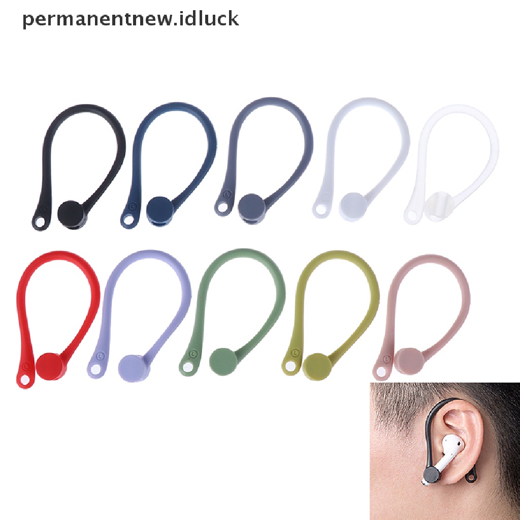 (luckypermanentnew) 1 Pasang Kait Telinga Holder AirPods Anti Hilang Bahan Silikon