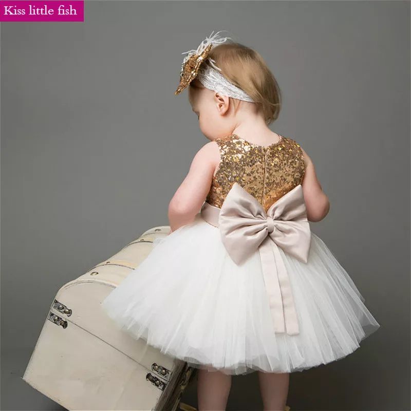 DRESS SEQUIN ANAK PEREMPUAN DRESS TUTU ANAK PEREMPUAN GAUN PESTA ULANG TAHUN BAYI PEREMPUAN GOLD PUT