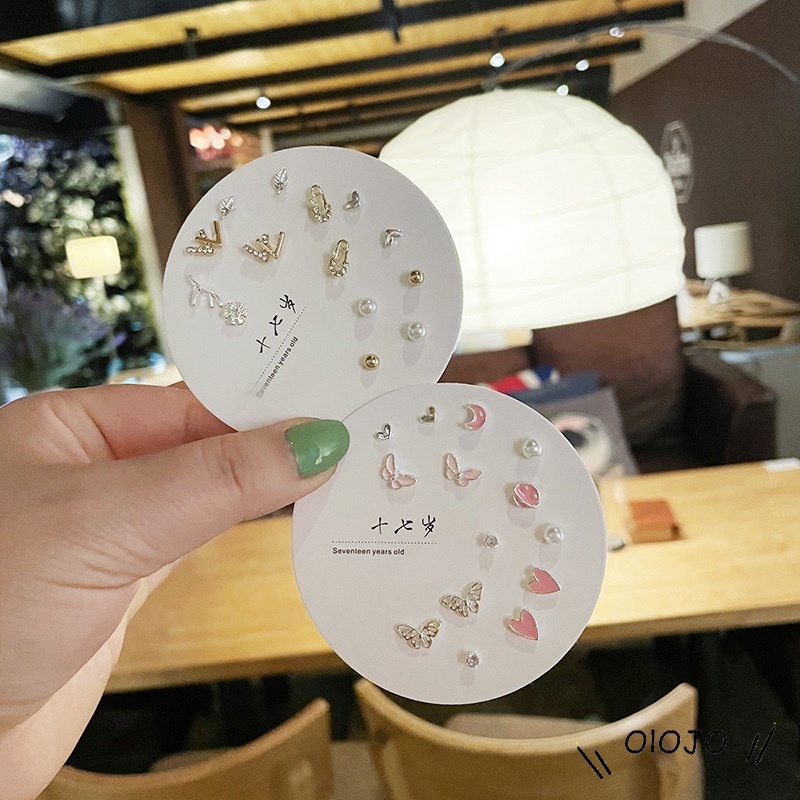 7 Pasang/Set Fashion Anting-Anting Set Liar Sederhana Dan Indah Kecil Telinga Studs Satu Minggu Perhiasan Wanita - ol