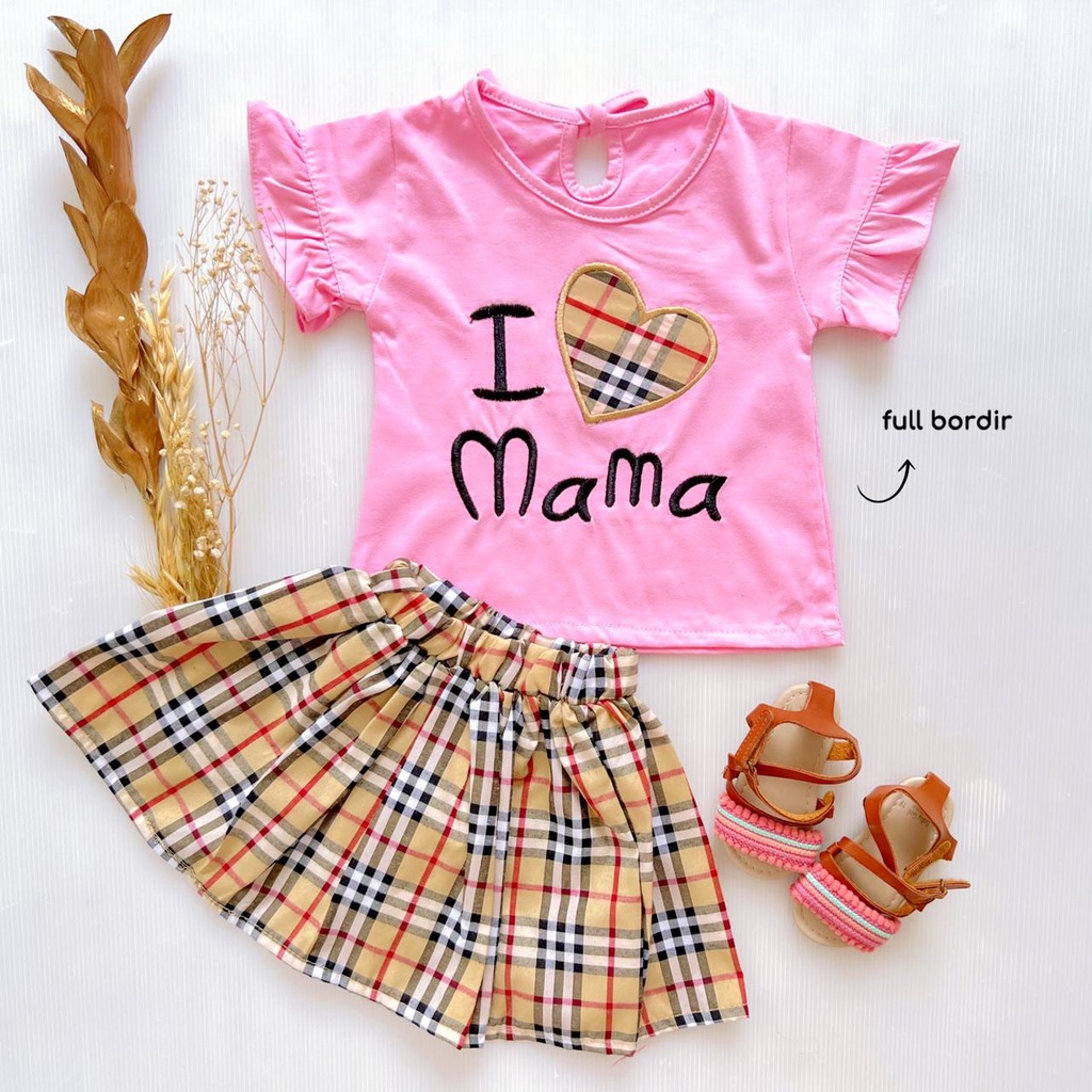 MAMA LOVER SET babeebabyshop Baju setelan jumper rok bandana anak perempuan fashion bayi cewek babygirl i love mommy sunny tutu