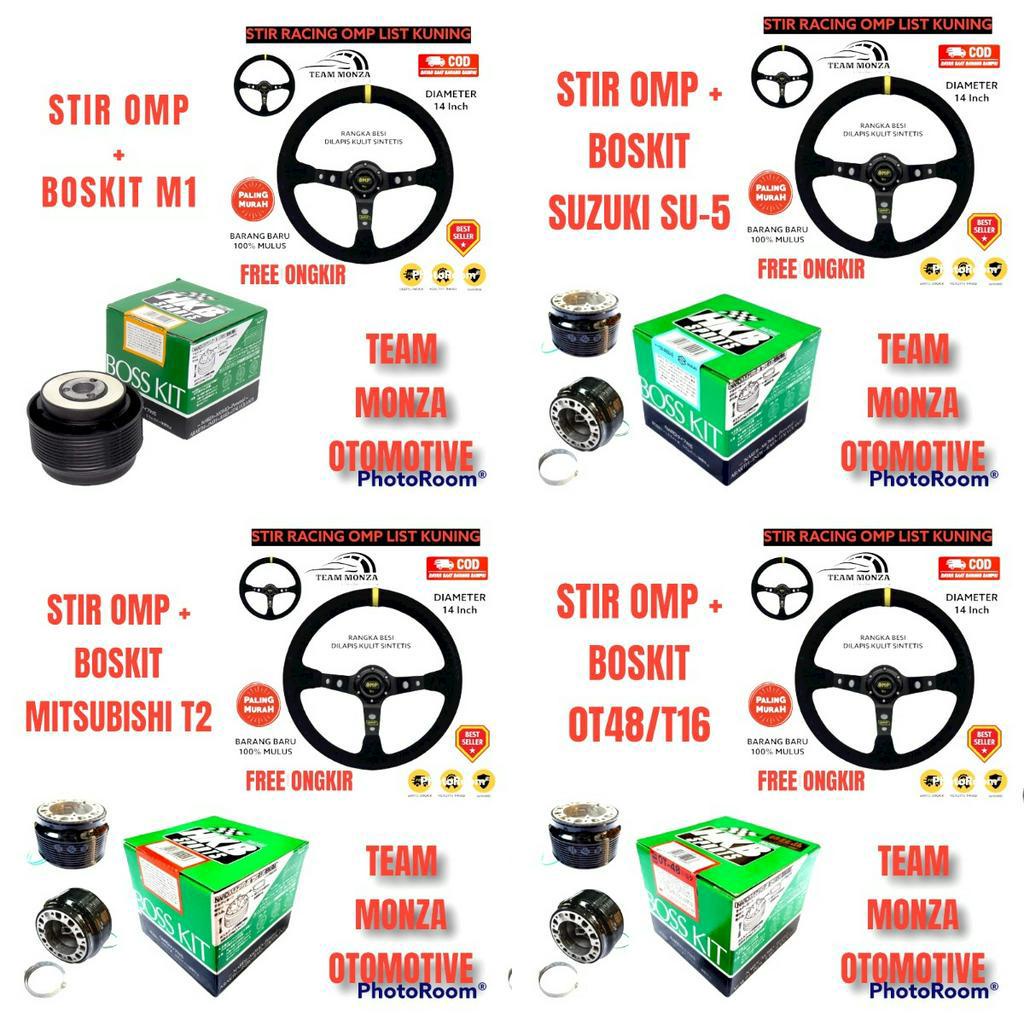Paket Stir Racing Mobil OMP 14 inch List Kuning Universal
