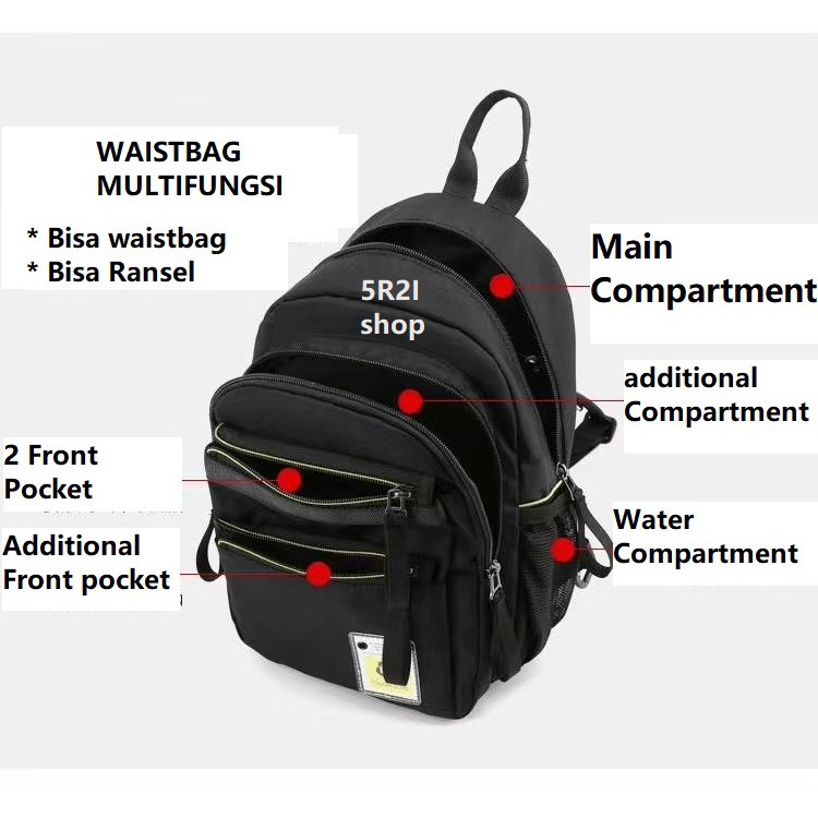 TAS TOUGH SLASHES 1661 WAISTBAG  BACKPACK MULTIFUNGSI CANVAS RANSEL SELEMPANG WAIST TUF TOUGH TAF