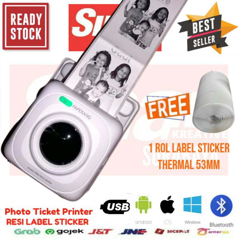 

PRINTER BLUETOOTH THERMAL 58MM PAPERANG P1 (PHOTO & STRUK) FREE LABEL STICKER 1 ROLL