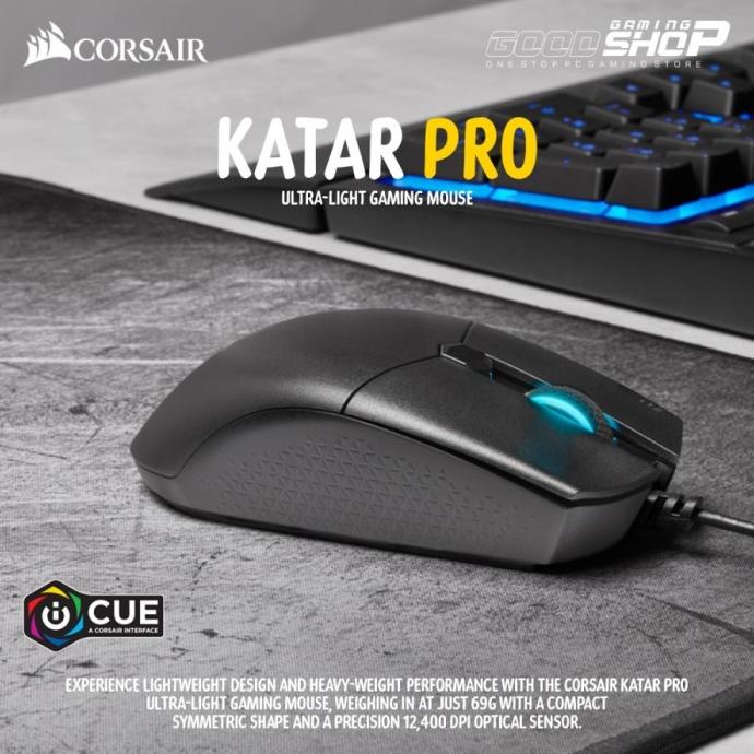 Corsair KATAR PRO Ultra-Light Gaming Mouse Hitam, Ambidextrous, DPI 12400