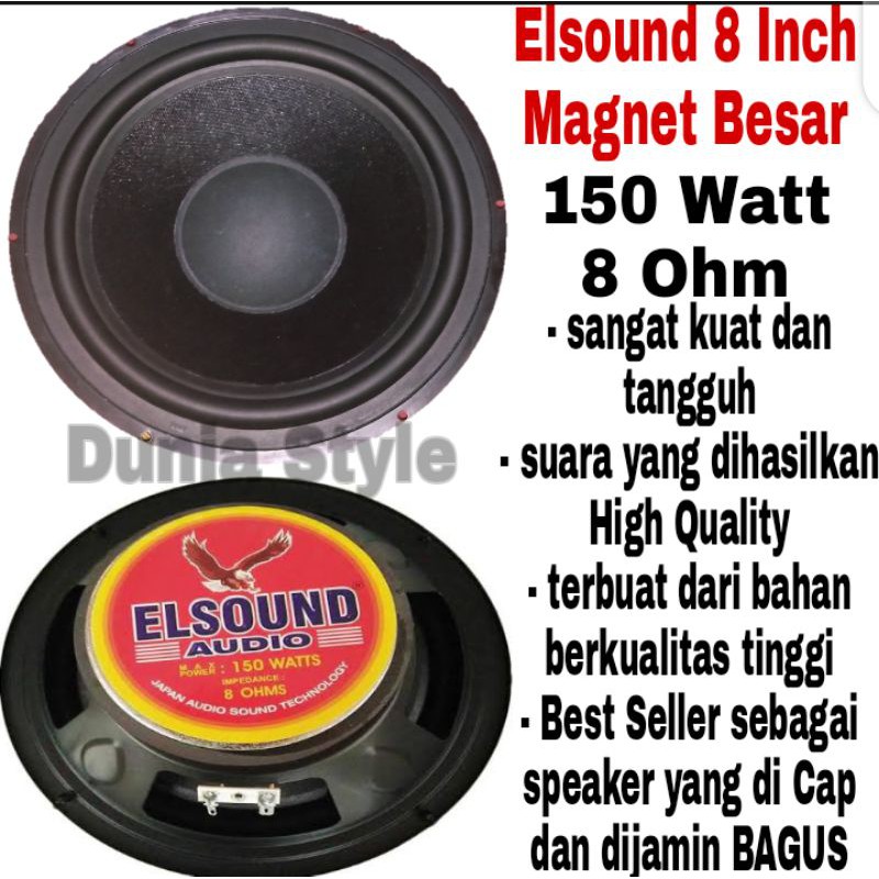 Speaker Elsound 8 Inch Magnet Besar Black