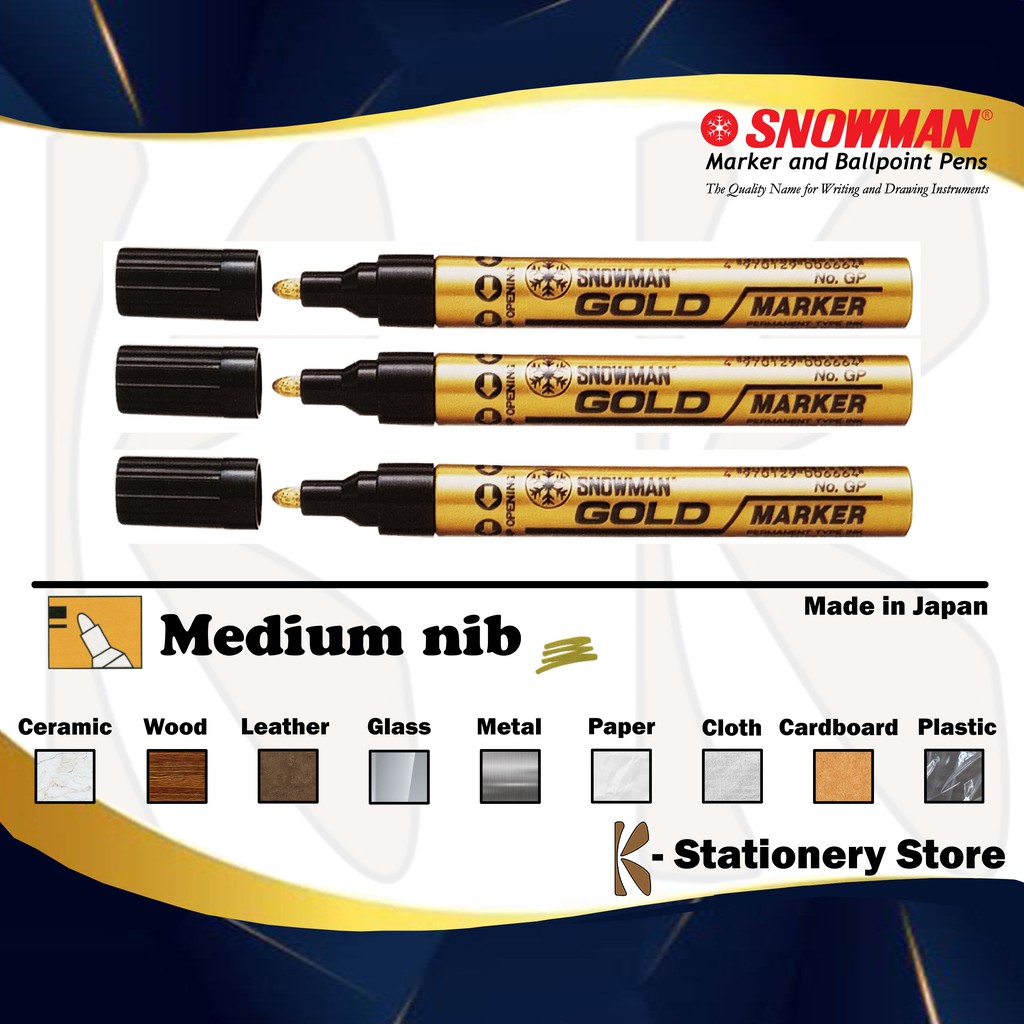 Spidol Cat Permanent GOLD / EMAS – Original Snowman Paint Marker – MEDIUM (GP) – untuk Logam, Kayu, 