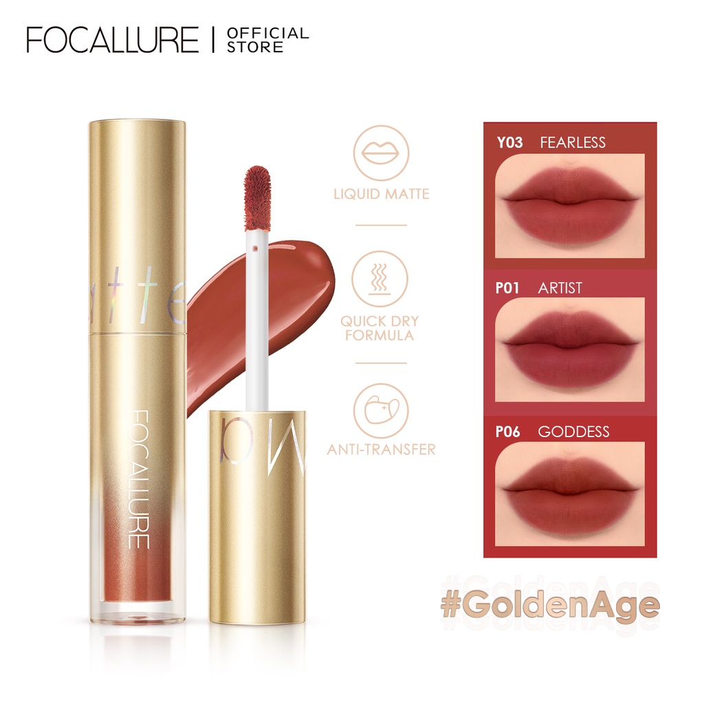 Focallure Matte Liquid Lipstik Fast Dry Waterproof Lasting Lip Tint #GoldenAge