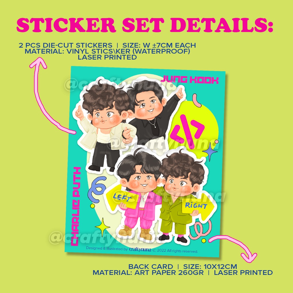 (BT-025) LEFT &amp; RIGHT FAN ART JUNGKOOK &amp; CHARLIE PUTH fanmade sticker vinyl kartun lucu fanart print poster