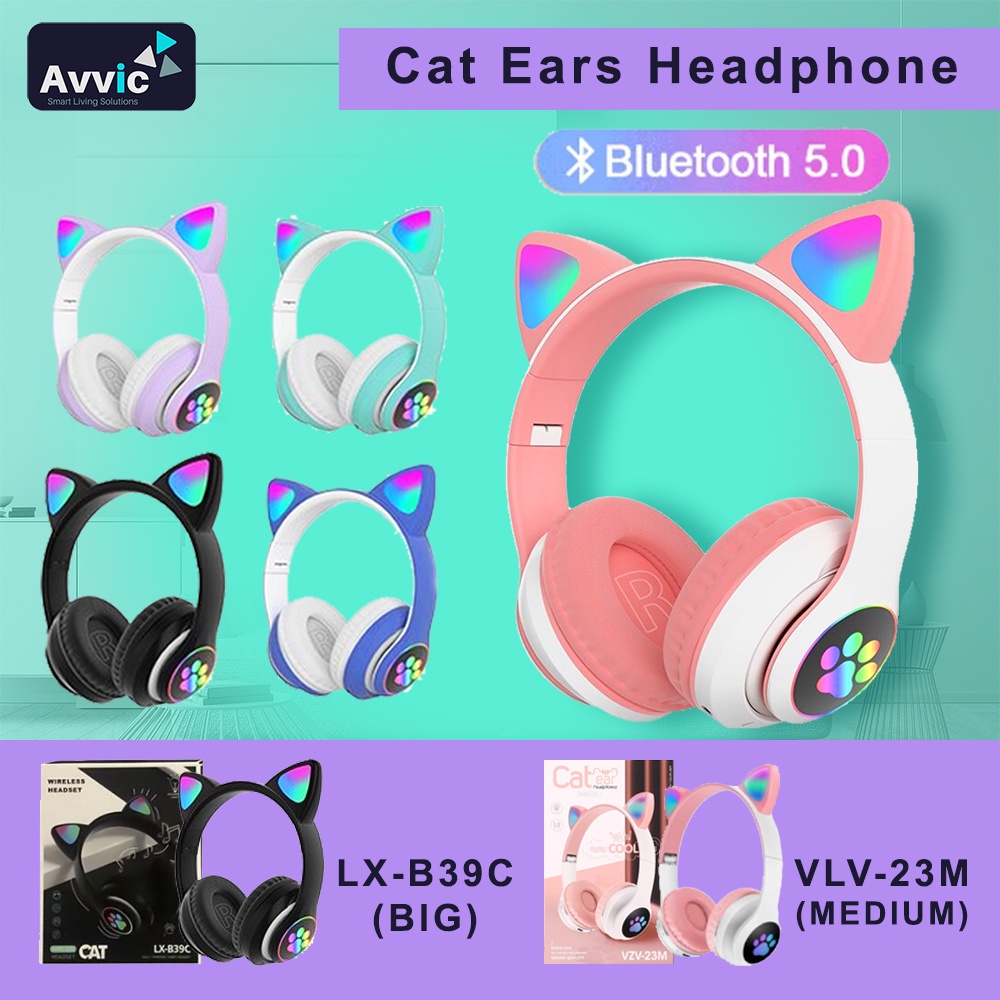 Headphone Bluetooth Kucing LED Wireless B39C Model Bando Headset Anak Cat Ears Gaming Telinga Kucing Mono