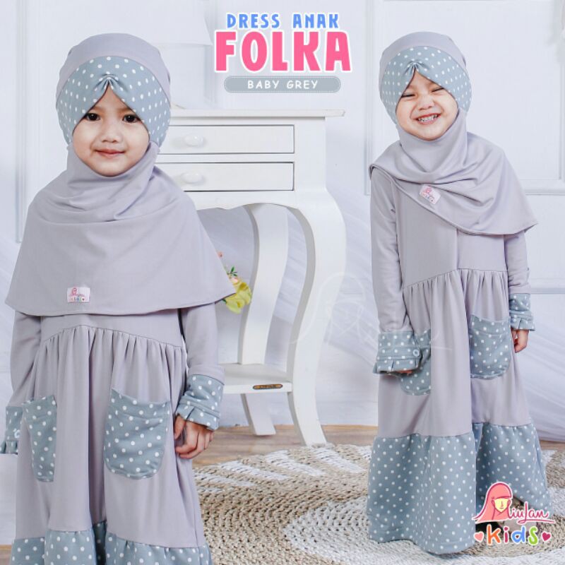 Dress Anak FOLKA | MiuLan Kids | Baju Busana Pakaian Muslim Setelan Anak Perempuan Cewek