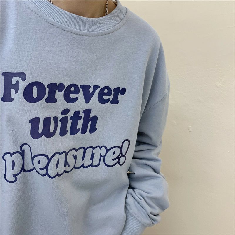 S - XXXXXL(6XL) Sweater Unisex FOREVER WITH PLEASURE Crewneck Fleece BIGSIZE Korean Style OVERSIZE Harajuku