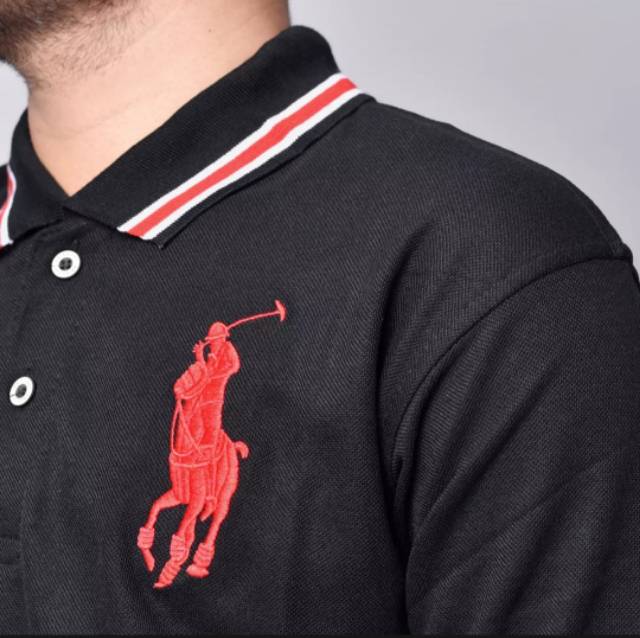 Kaos Berkerah Pria dengan Bordir Kuda - HOT PRODUK Laccost Hitam Polos Polosan