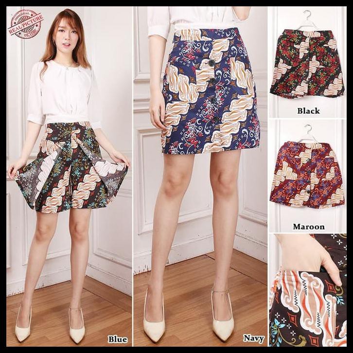 SF4G SB COLLECTION CELANA PENDEK RIANTI HOTPANTS ROK BATIK CASUAL WANITA - BIRU QRTL
