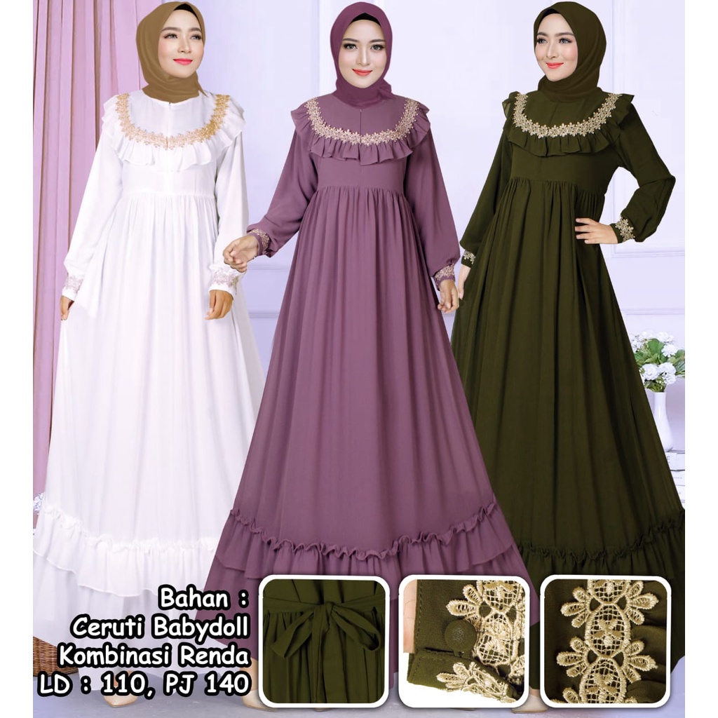 COD - GAMIS WANITA CERUTY RENDA BUSUI FRIENDLY LEBARAN DRESS SHAKILA STRIP CASUAL LUX PREMIUM MAXMAR