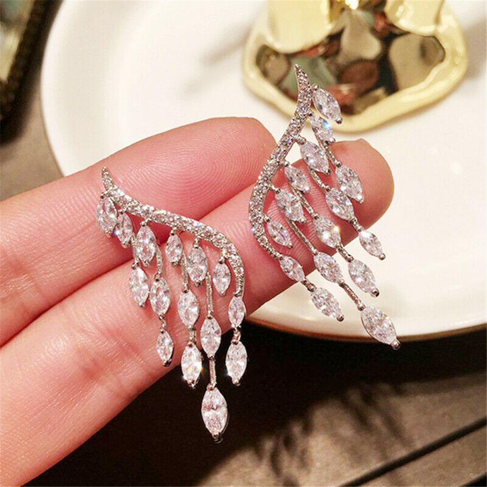 Lily Angel Sayap Anting Wanita Perhiasan Stud Earrings Elegan Menjuntai Zirkon Telinga Klip