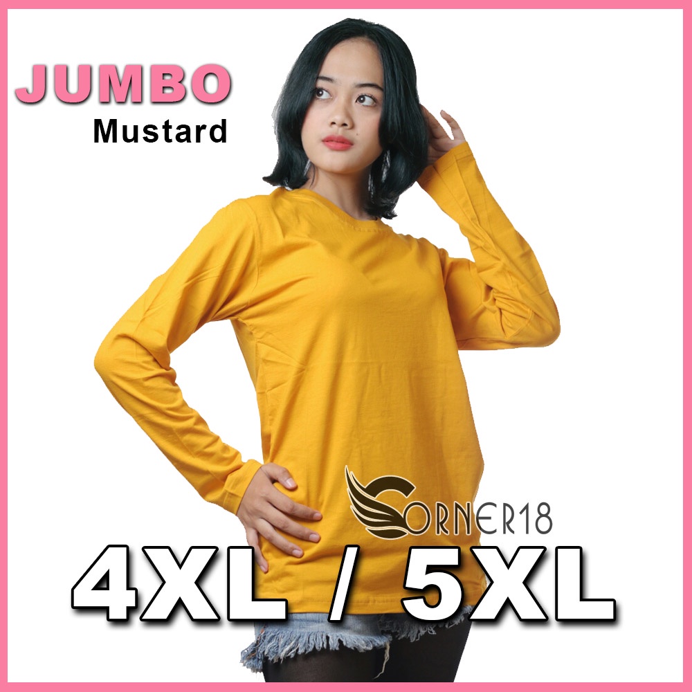 Kaos Jumbo Wanita Lengan Panjang LD 130 XXXXL 5XL Katun Mustard