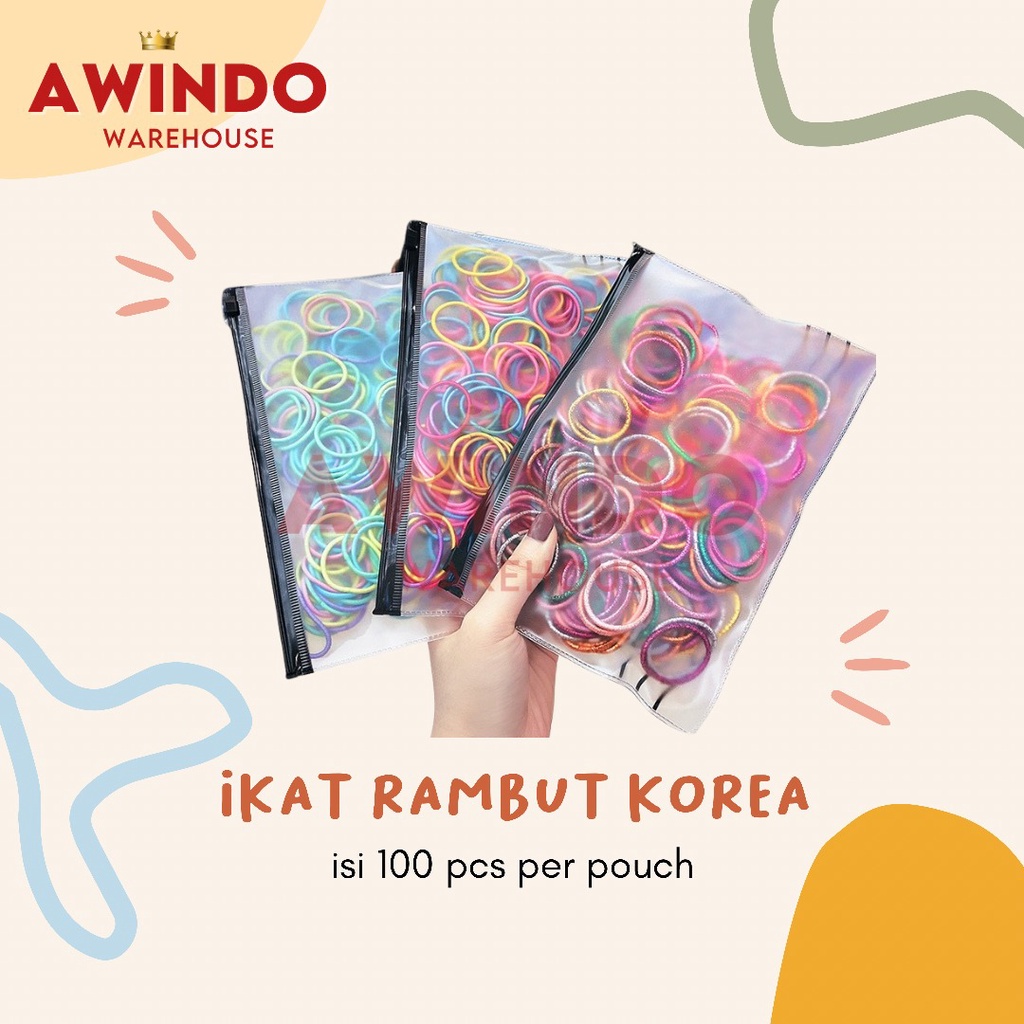 IKAT RAMBUT KOREA ISI 100 PCS - Karet Pengikat Rambut Korea Free Pouch