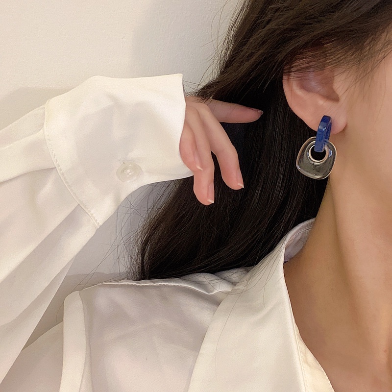 2022 Anting Tusuk Gantung Bahan Sterling Silver 925 Desain Geometri Transparan Untuk Wanita
