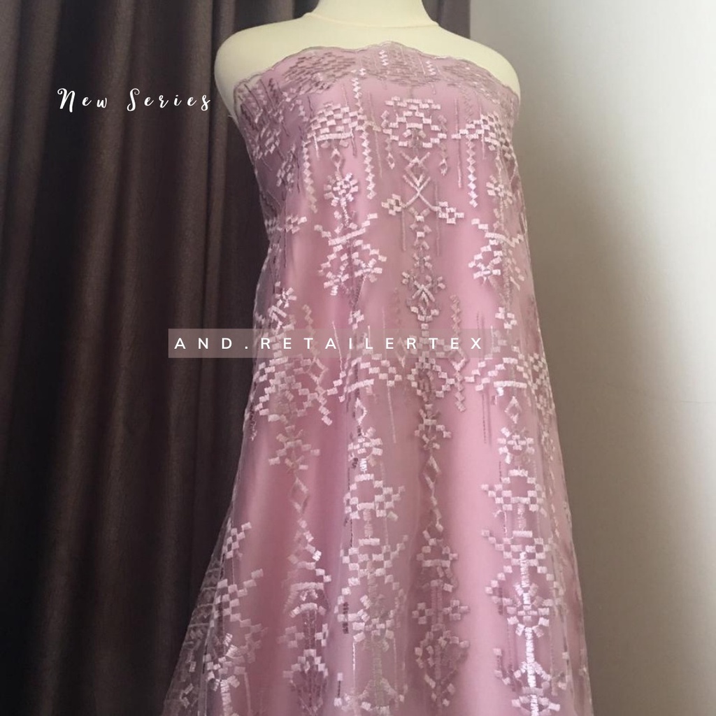 Bahan Kebaya Premium Etnik Brokat Tile Bordir Aphrodite design by Sapto warna rose gold