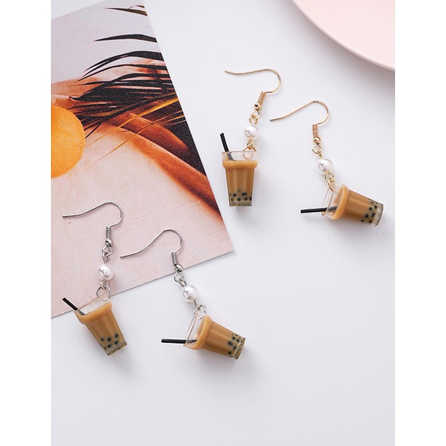 LRC Anting Tusuk Fashion Pearl Milk Tea Earrings F81341