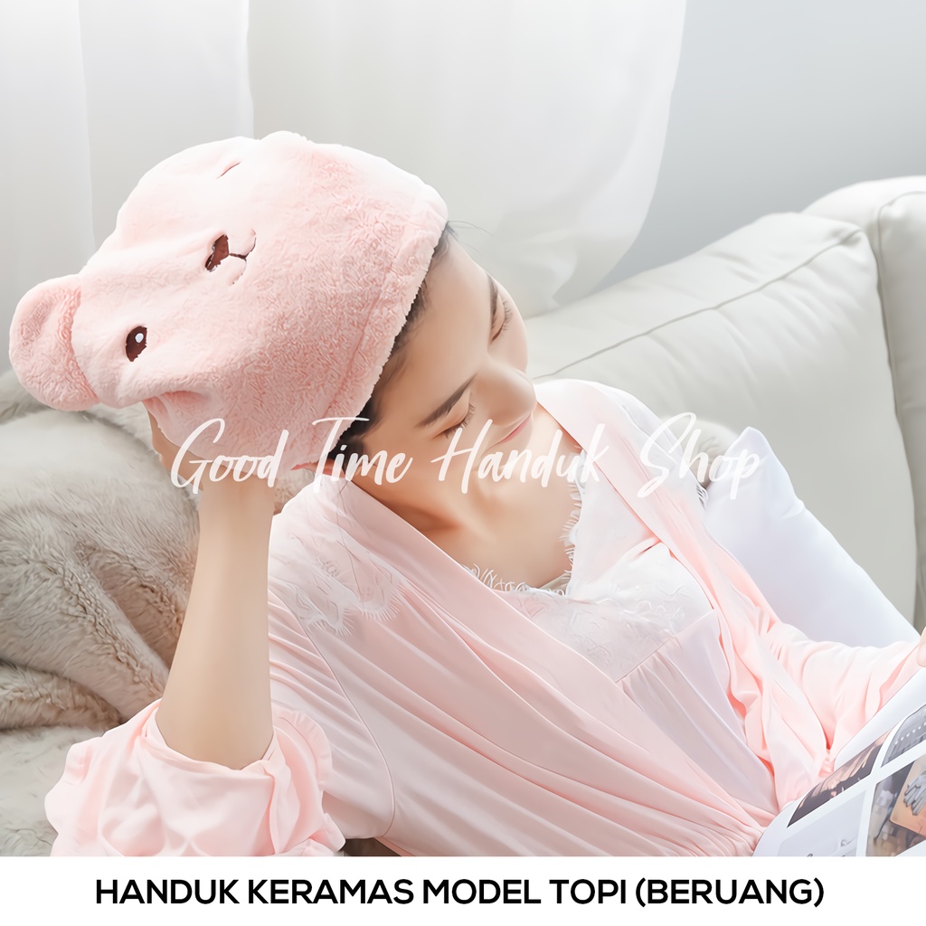 Handuk Keramas Model Kancing / Topi Beruang / Topi Pita Import Microfiber Handuk Pengering Rambut Head Towel Fast Dry Hair Handuk Kepala