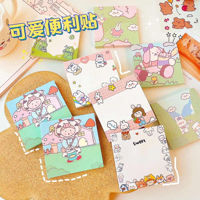 Sticky note dino Rabbit Bunga Pink Lucu Imut Memo Catatan Mini 8 x 8 cm Kertas Reminder Pengigat Notes