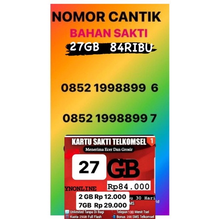 NOMOR CANTIK TELKOMSEL BAHAN COMBO SAKTI 25GB 75RIBU BAHAN AS