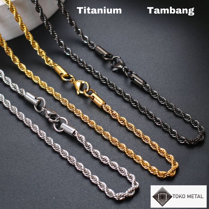 KALUNG TITANIUM TAMBANG ANTI KARAT UNTUK PRIA&amp;WANITA 45 CM, 50 CM, 60 CM [ TOKO METAL ]