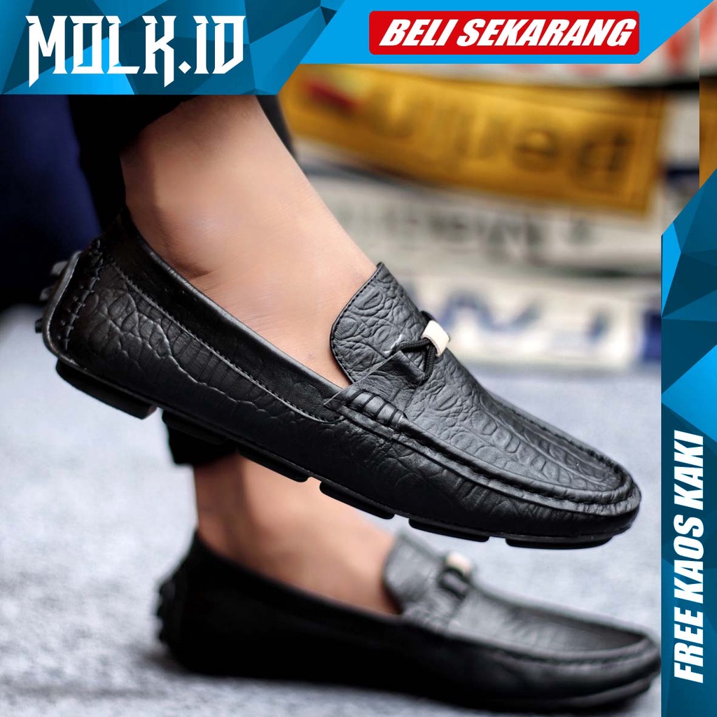 MOLK Sepatu Casual Pria Slip on Santai Antislip Original Branded Formal Kerja Kantor Keren Pantofel Kulit Asli