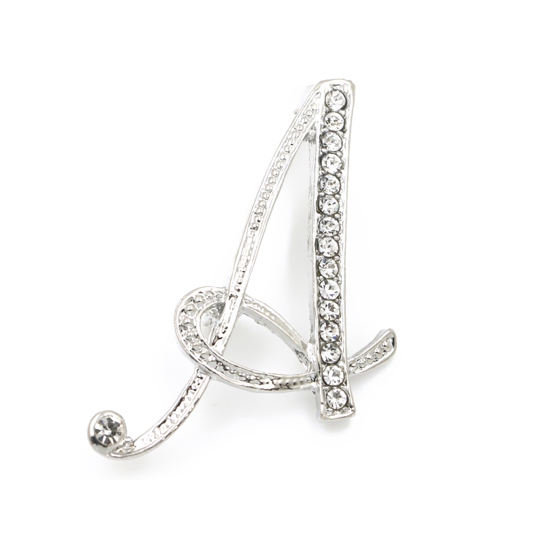 26 Huruf Pin Bros Berlian Imitasi Crystal Jernih Untuk Perhiasan Wanita Berlapis Emas Warna-Silver