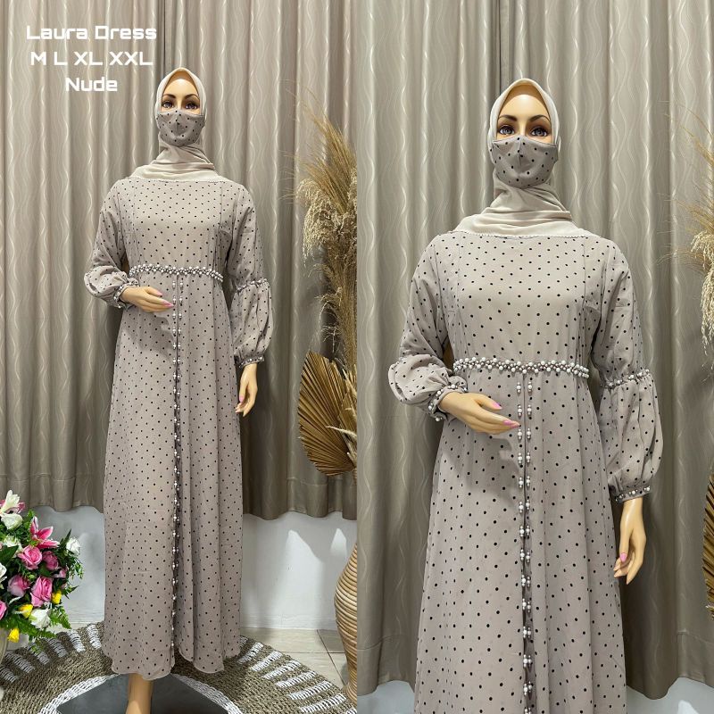 DRESS PESTA MEWAH//GAMIS LAURA DRESS TANGAN BALON FULL MUTIARA//GAMIS PESTA//GAMIS BRUKAT MEWAH//KEBAYA//GAMIS PENGANTIN//GAMIS WISUDA//GAMIS TULLE MEWAH//BY NAURA