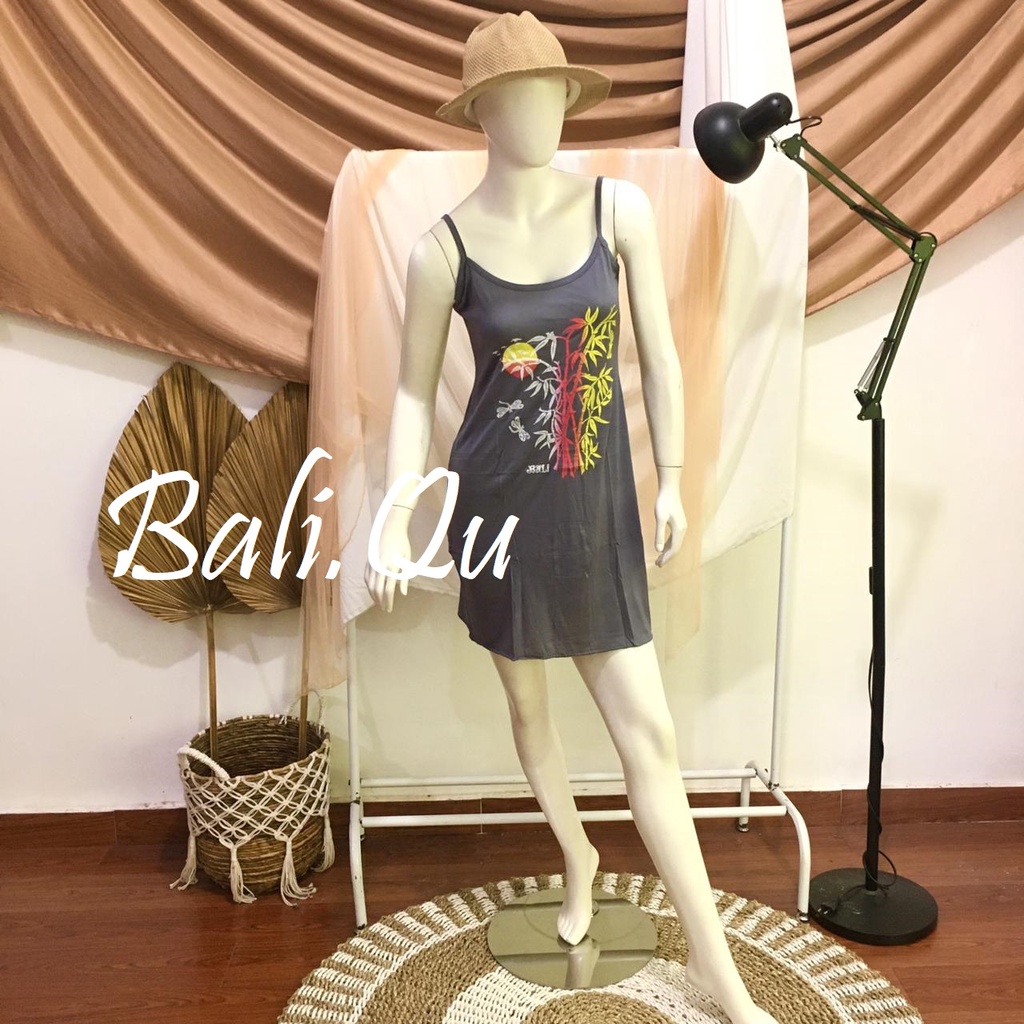 Daster  Tali Satu Sablon Bambu Bali-ABU-ABU