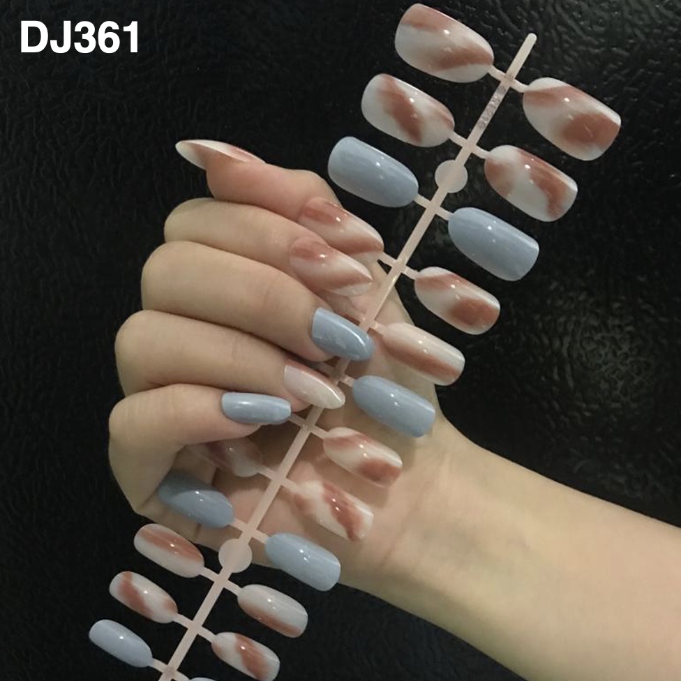 24Pcs Kuku Palsu Motif Series 2 / Fake Nails Motif Gliter Glossy Nude / Nail Art Kuku Palsu