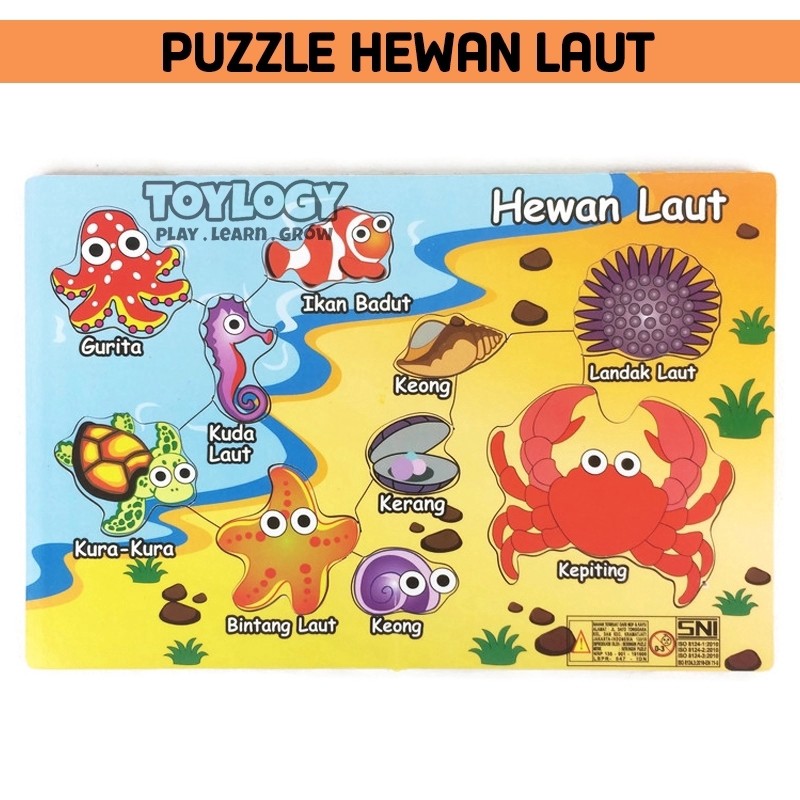 Mainan Edukasi Anak Puzzle Kayu Gambar Hewan Laut Binatang Sea Animal ...