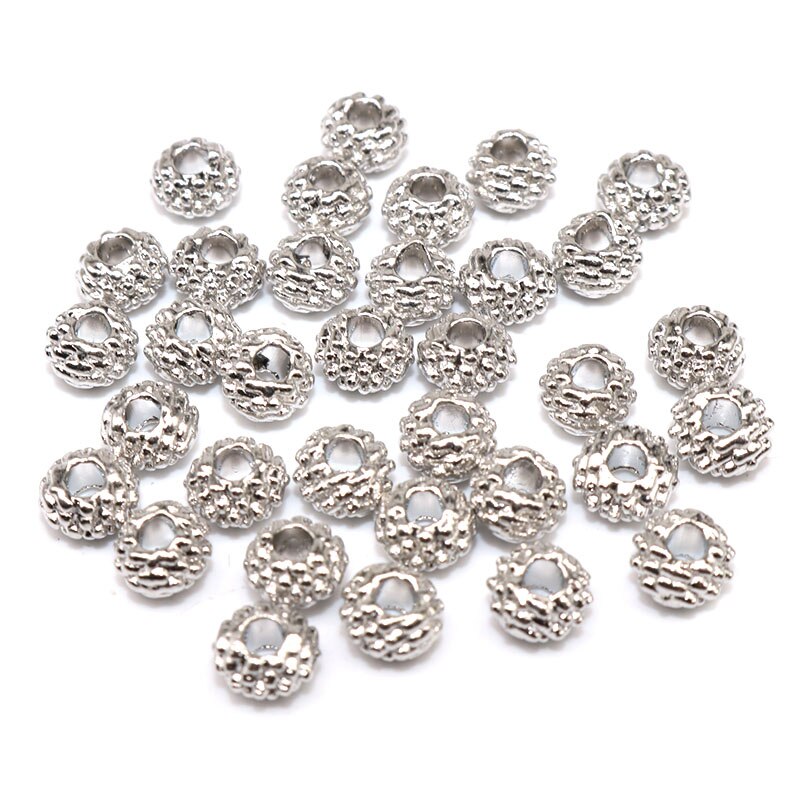 100pcs Manik-Manik Spacer 6mm Bahan Metal Warna Silver Gaya Vintage Untuk Aksesoris Perhiasan