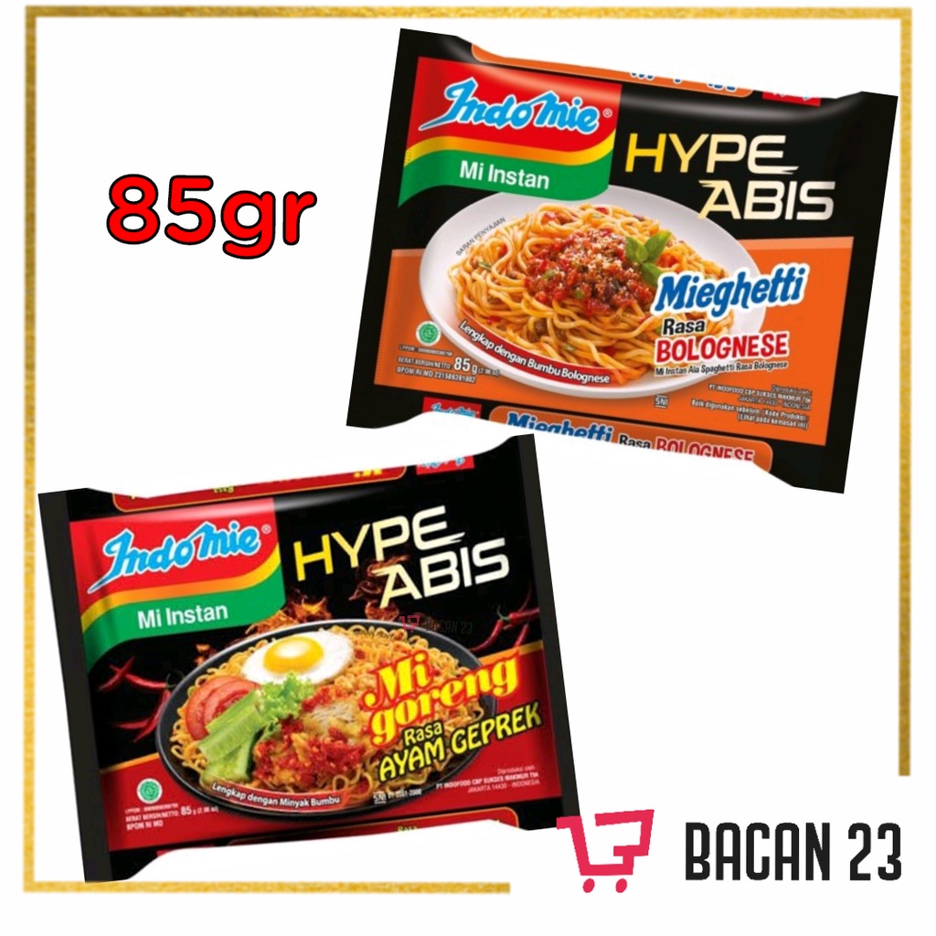 

Indomie Hype Abis (85gr) ( Mieghetti Bolognese - Ayam Geprek ) / Indomi Instan / Bacan 23 - Bacan23