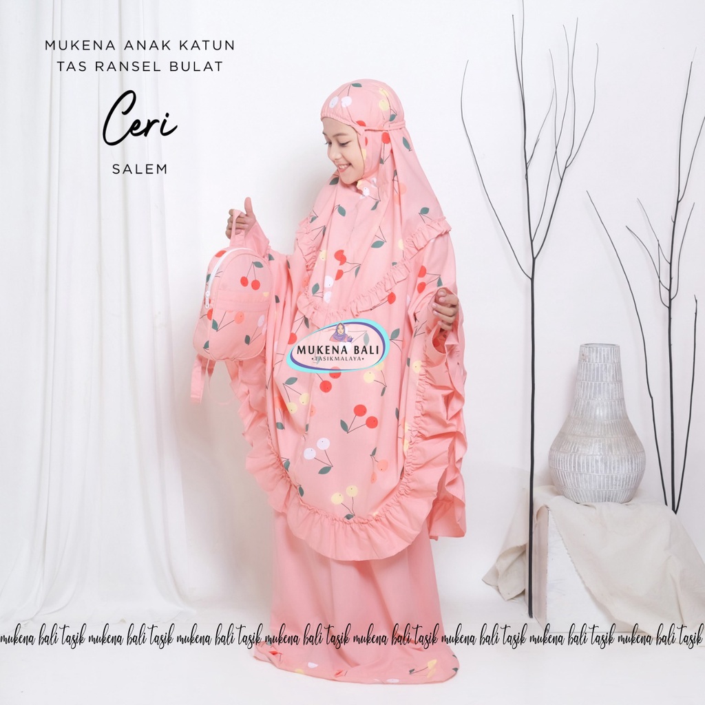 MUKENA BALI TASIK -  MUKENA ANAK KATUN MOTIF CERI (TAS BULAT)