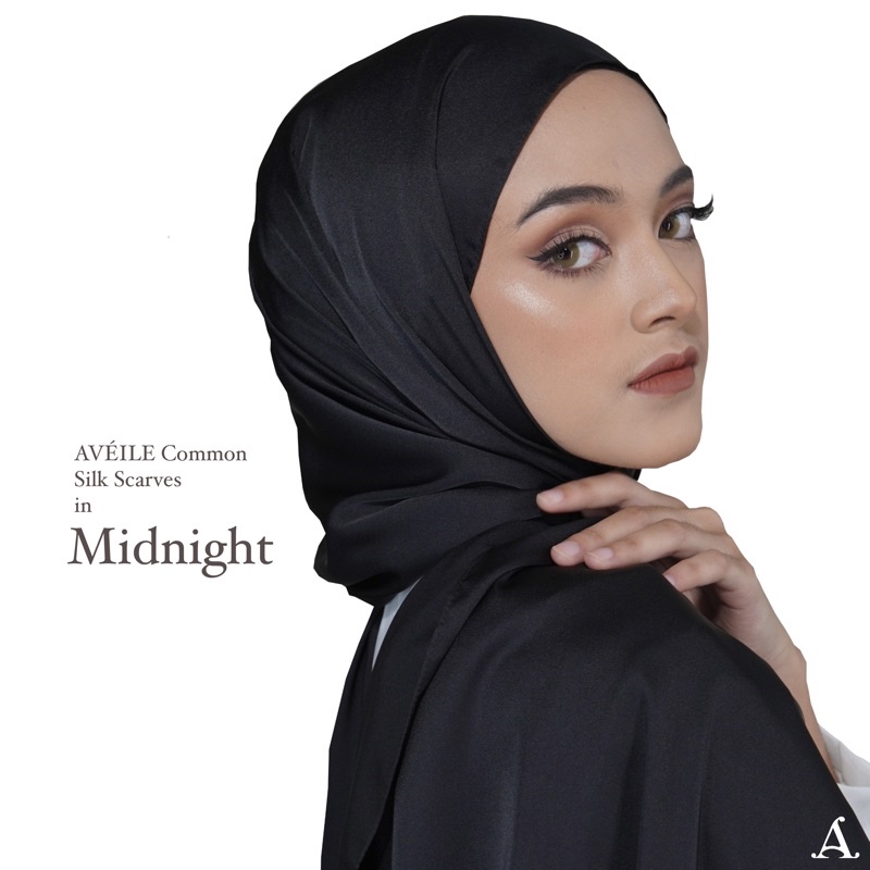 AVEILE Common Silk Scarves [ Silk Scarf ]-Midnight