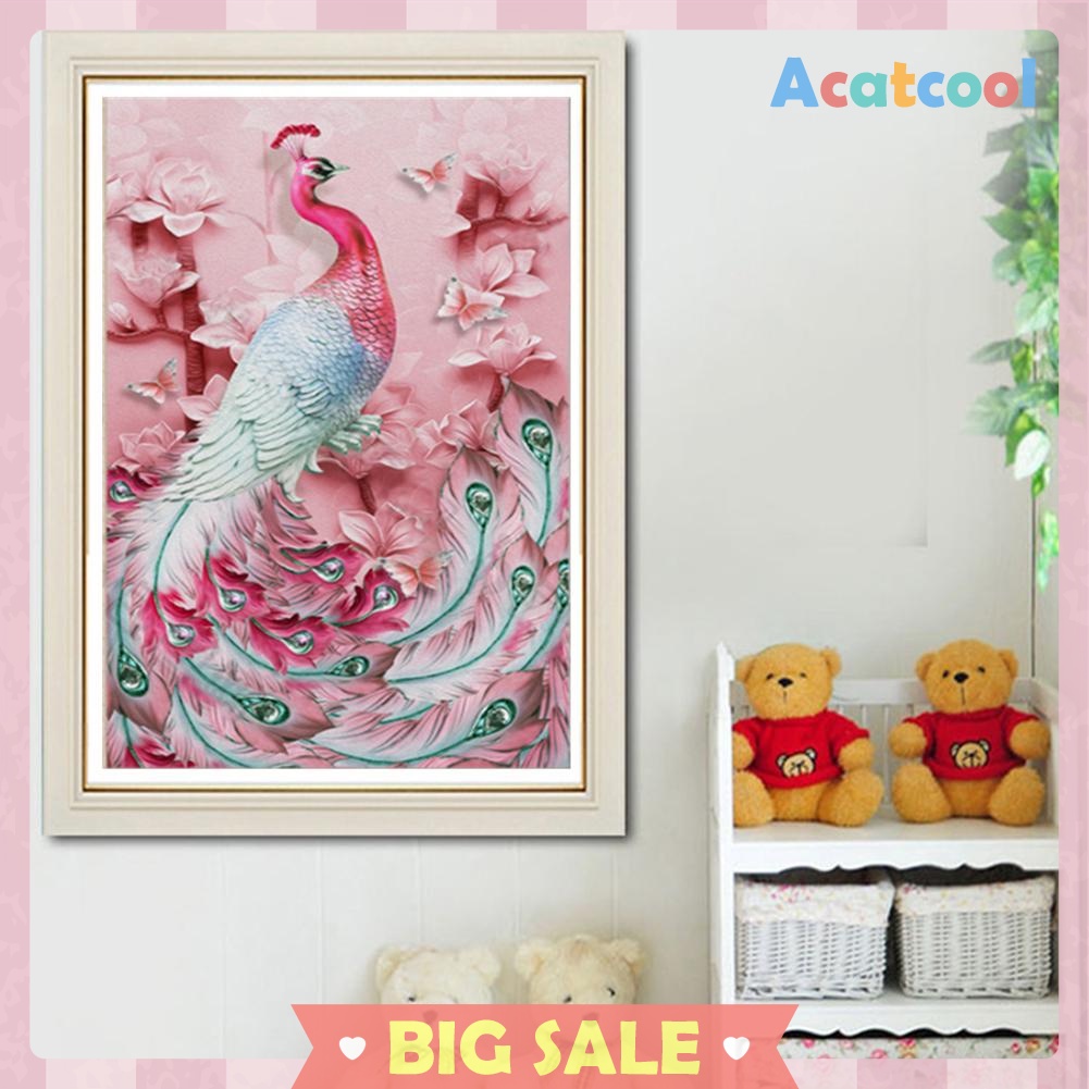 5D DIY Full Drill Diamond Painting Pink Peafowl Cross Stitch Embroidery Kit