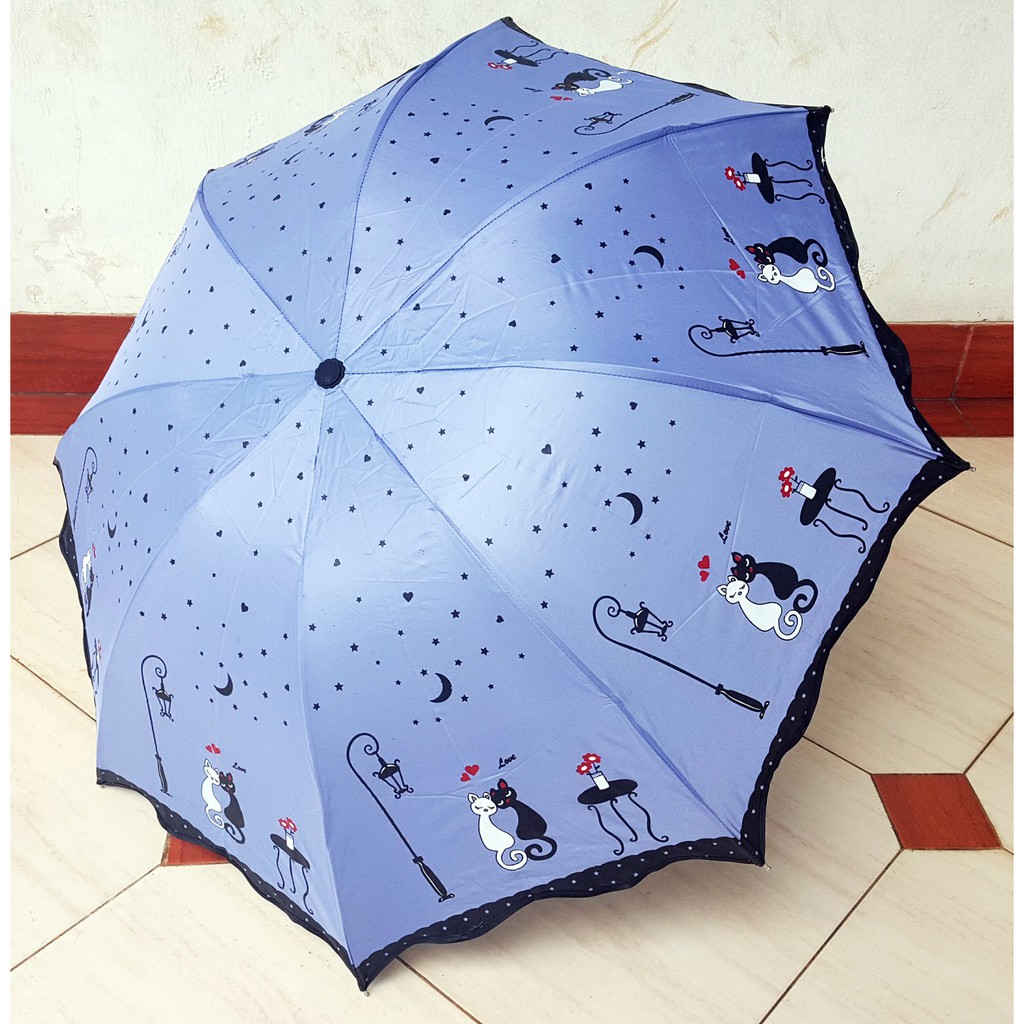 Payung Lipat 4 Fancy Karakter Kucing Couple / Couple Cat ANTI UV Merk OSAKA - BW-004