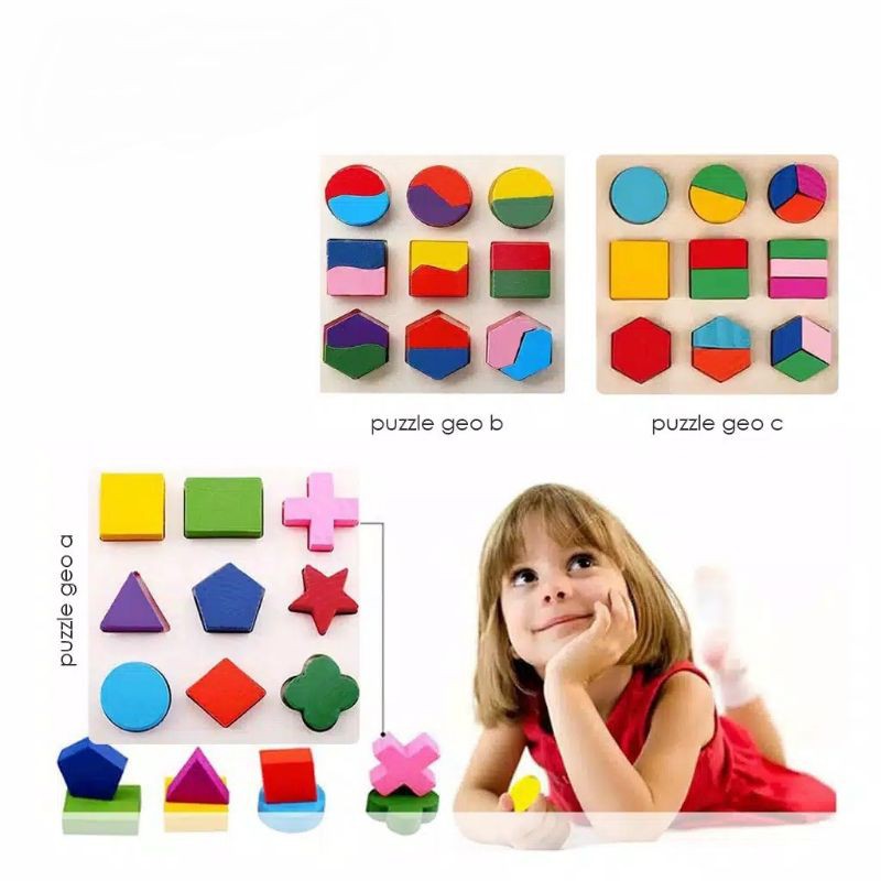 Puzzle Geometri Puzzle Bentuk Montessori Puzzle Kayu Mainan Edukasi Chunky 3d