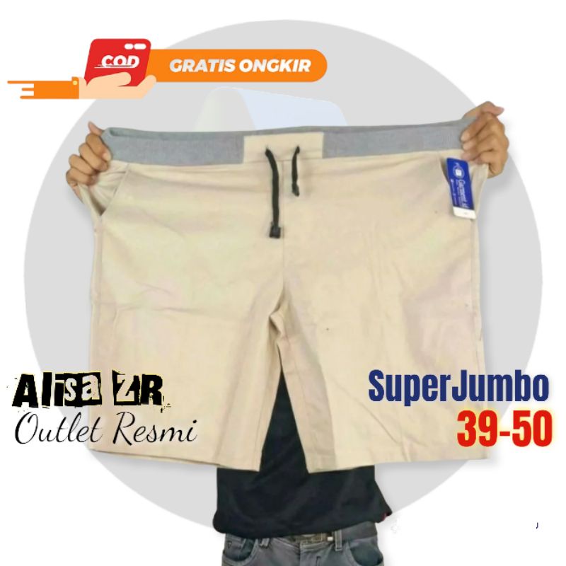 [KREM] Celana Pendek Pria Jumbo Big Size27-50 Chinos Rip Pinggang Karet