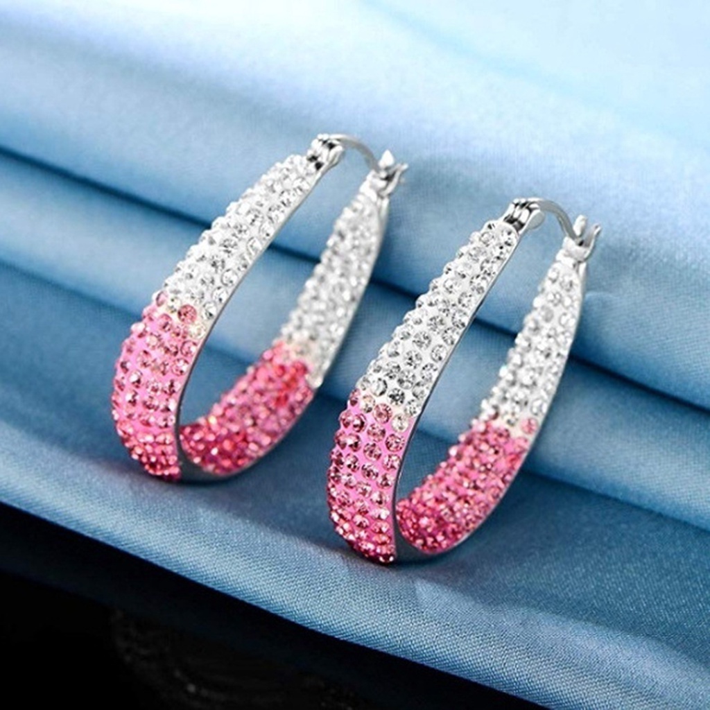 Hu Hu Hu Hu Hu Alat Bantu Pasang Kacamata♡ 1 Pasang Anting Hoop Huggie Berlian Imitasi Bahan Alloy Untuk Wanita