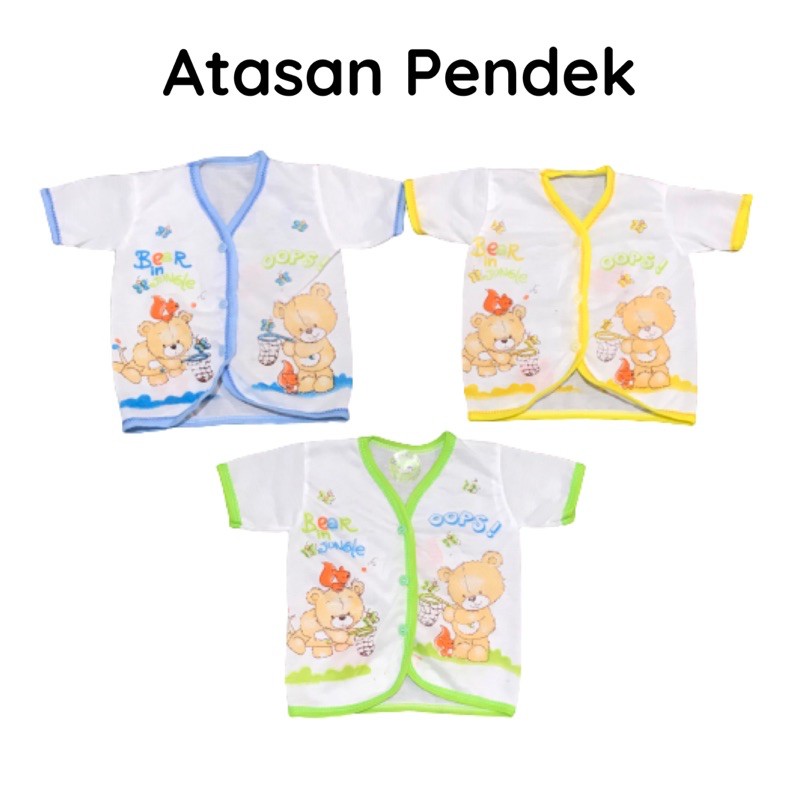 (Isi 3) Baju Bayi Lengan Pendek Putih Motif