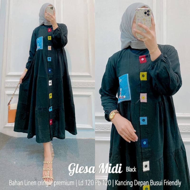 Fashion Muslim, Fashion Wanita, Midi Dress. Glesa Midi Dress