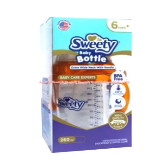 Sweety Baby Bottle 260ml Extra Wide Neck with Handle 6Month+ Gelas Botol Belajar Minum Dengan Tangkai Pegangan Anak Bayi Swety Switi Orange