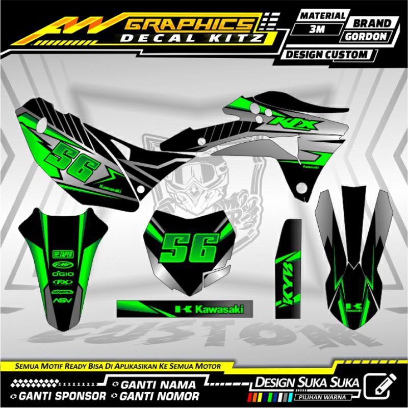 Decal KLX Gordon Hijau Silver Full Body