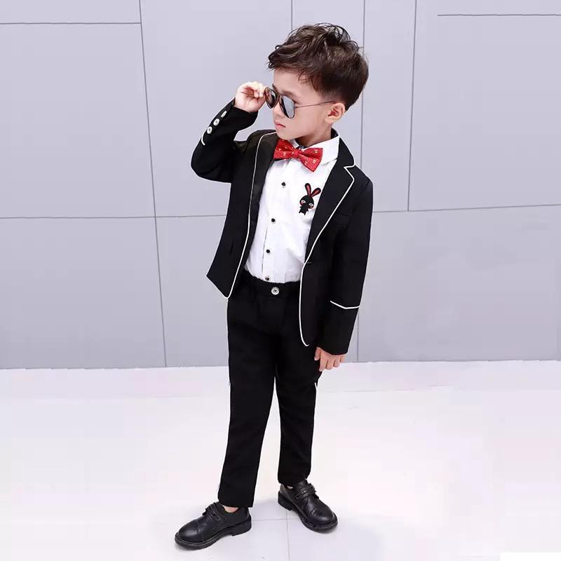 [set kidden OT]Setelan blazer anak laki laki katun Maroon/Hitam