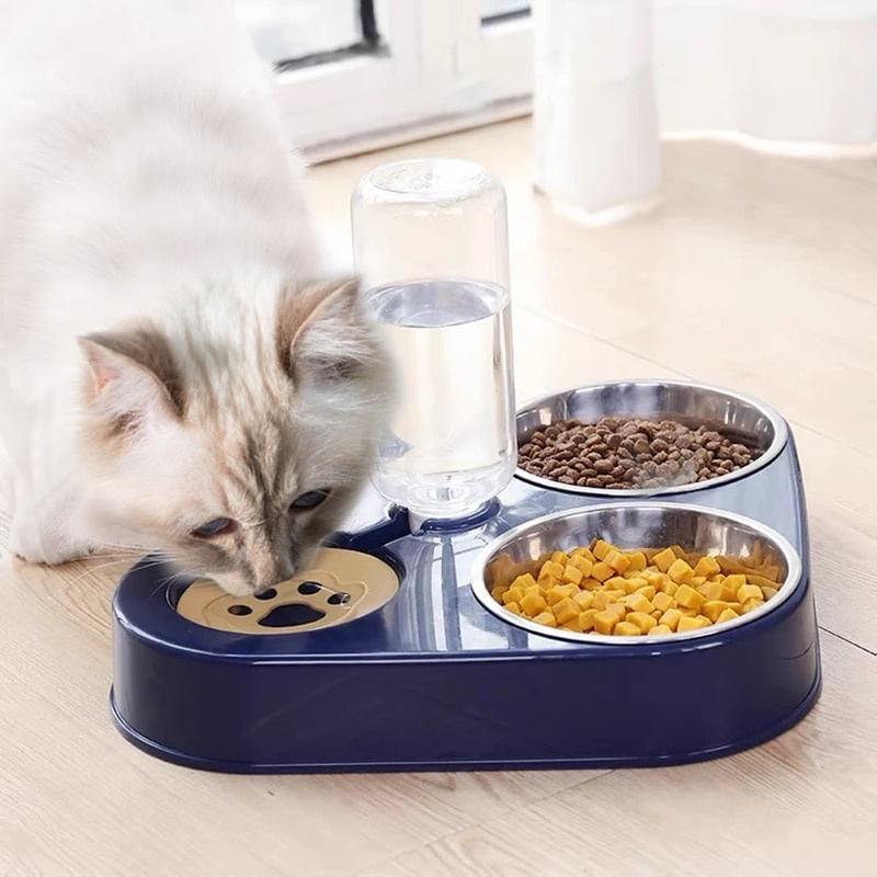 Mangman Tempat Makan dan Minum kucing dan anjing dispenser minum Hewan Peliharaan kesayangan Feeding Dishes piring makan mangkuk makan binatang pet kelinci kucing anjing muat banyak besar Dog Bowl Cat Feeder Bowl With Dog Water Bottle Automatic Drinking