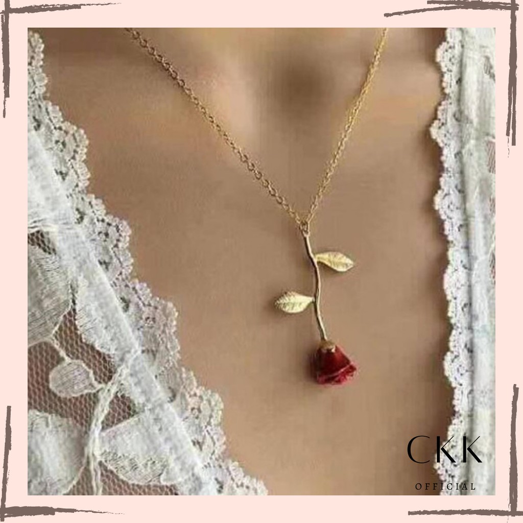 ➰CKK➰ Perhiasan Kalung Wanita Model Bunga Mawar FA87 Merah untuk Hadiah Valentine